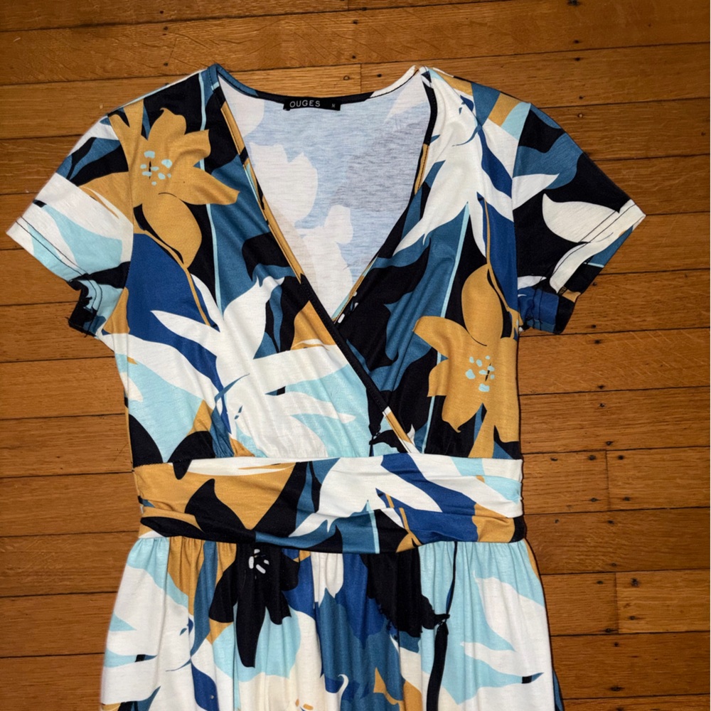 Ouges M Dress summer Floral Print Dress blue Maxi… - image 2
